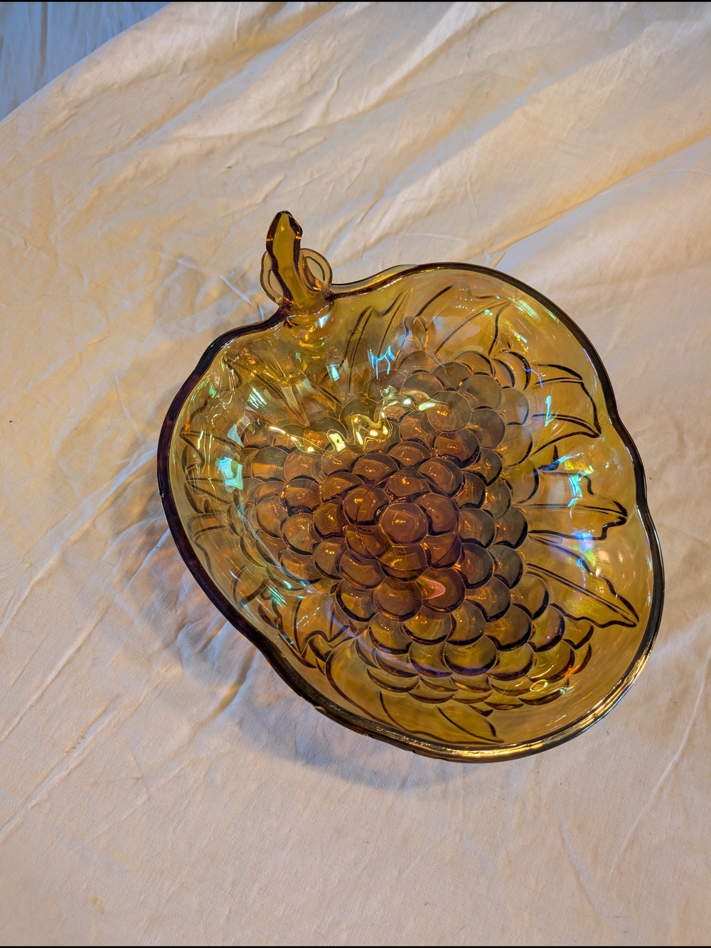 2/60$ Indiana Glass Amber Iridescent Grape Motif Bowl